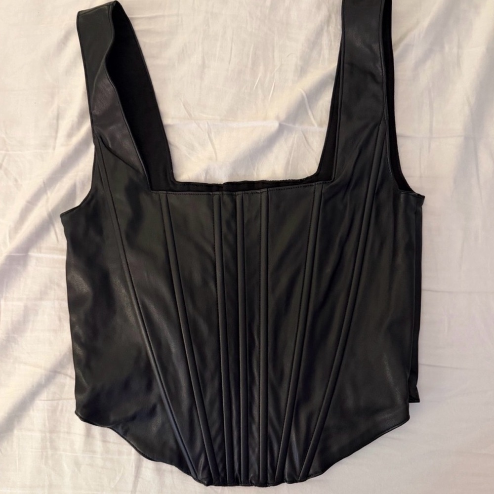 7 For All Mankind Black Faux Leather Blouse